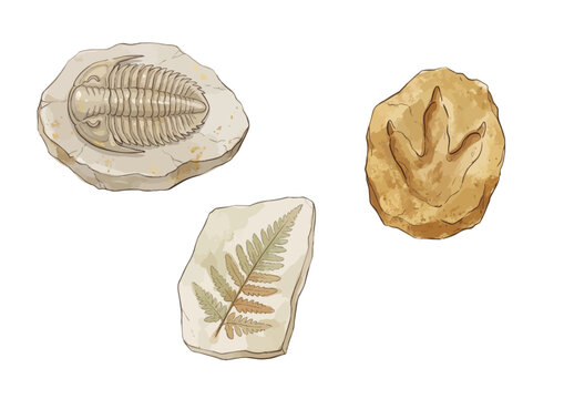 Realistic fossil illustration with rich stone texture, detailed ancient relic and striking natural appearance ／ シズル感のある化石のイラスト、リアルな石の質感と古代の趣を表現した存在感のある化石イラスト