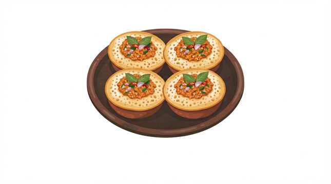 Traditional Indonesian Serabi Pancake with Spicy Oncom Topping Vector Illustration