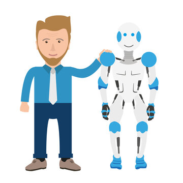 Cartoon Robot With Businessman Transparent