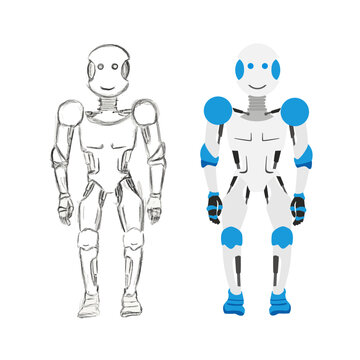 Cartoon Robot With Sketch Transparent