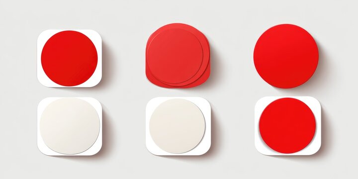 Red & white circles within rounded squares, contrasting colors & shapes, digital art