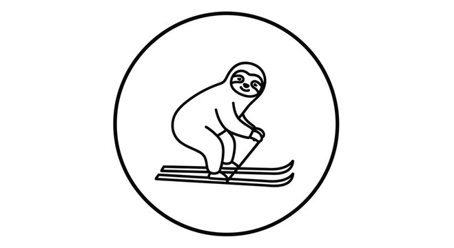 sloth skiing icon, animal cartoon