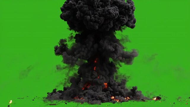 Massive Black Smoke Explosion on Green Screen