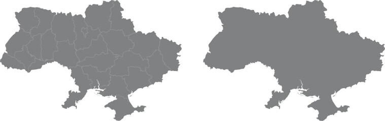 Naklejka premium Grey map of ukraine with administrative regions and empty silhouette shape illustration