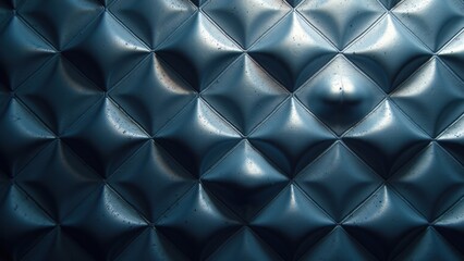 Obraz premium Dark blue surface with geometric, quilted pattern. Each panel reflects light in a triangular grid. Textures create depth and visual rhythm. Suitable for modern design, tech, or luxury backgrounds