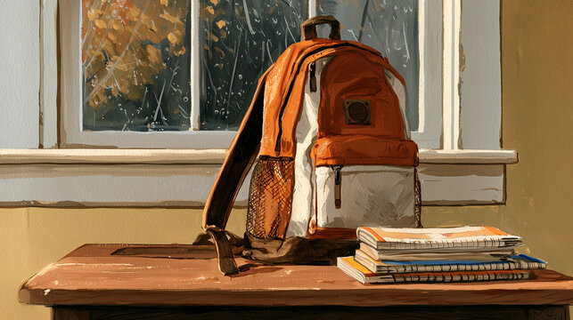Painted Back to School Sign With Backpack and Books.