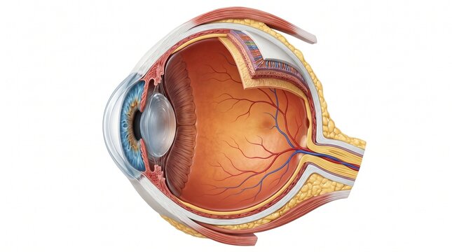 Anatomical human eye, cross-section, detailed