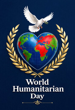 Beautiful illustration of world humanitarian day with globe heart and dove symbolizing peace and unity