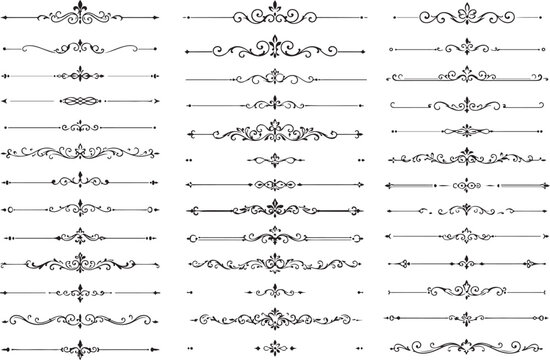 Set of decorative vintage dividers and ornate floral border elements