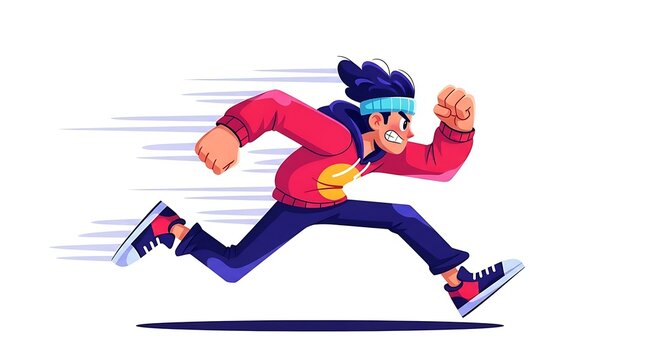 Energetic Young Runner Sprinting Forward Outdoors