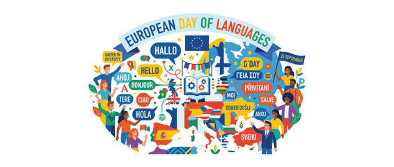 Multilingual Greetings and European Map Illustration © Munir