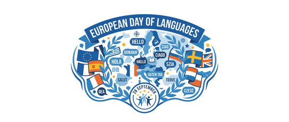European Languages Celebration Map with Greetings © Munir