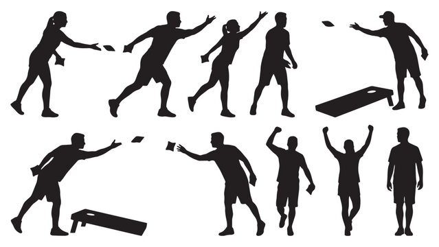 Cornhole Player Silhouette Bundle | 10 Black Vector Bean Bag Toss Game Poses