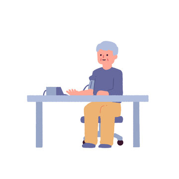 血圧を測定する高齢男性のイラスト / Illustration of a Senior Man Measuring His Blood Pressure