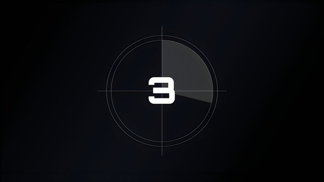 Film countdown number three on a dark background with circular frame lines