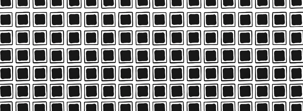 Black and white square grid pattern. Geometric abstract texture with repeating boxes.