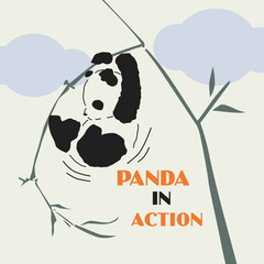 a panda playing on a bamboo tree, cartoon vector illustration © Nur