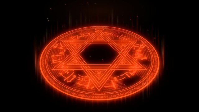 Magic Circle Summoning Ritual Crimson Hexagram With Rune Band Sweep Igniting Glow on Black Background 4K Luma Key Overlay for Compositing