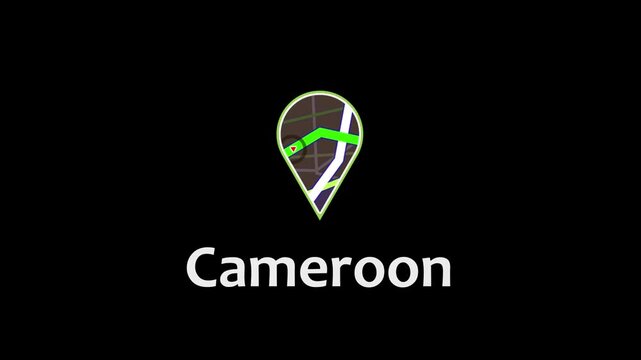 Cameroon Location Map Direction Red Arrow on Road Map with Location Pin animation