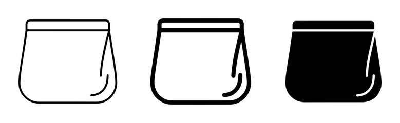 Fototapeta premium Simple Pouch Icons, Vector Set: Outline, Line Art, Solid Fill Bag Graphics