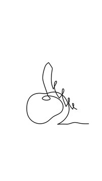Cherry berry fruit leaf and stem one line art animation, hand drawn continuous contour decorative sweet food healthy natural diet fresh organic juicy vitamin dessert 4k video movie
