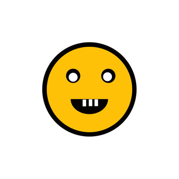 Funny smiling emoji Buck teeth expression flat design icon, happy yellow emoji face buck teeth smiling expression vector icon. 