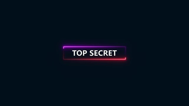 Glowing neon line rectangle Top secret grunge stamp symbol editable text effect on blue background.4k graphics video animation.