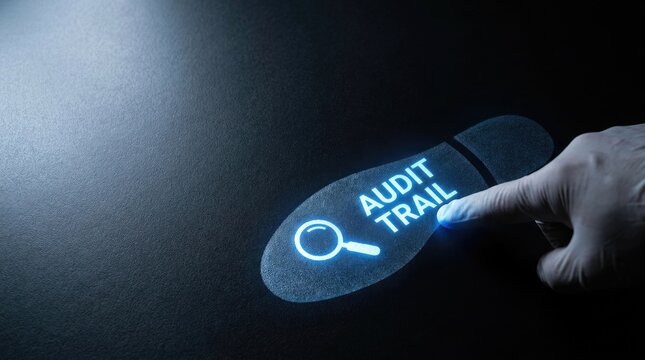 Digital audit trail concept represented by glowing footprint icon with footprint symbol