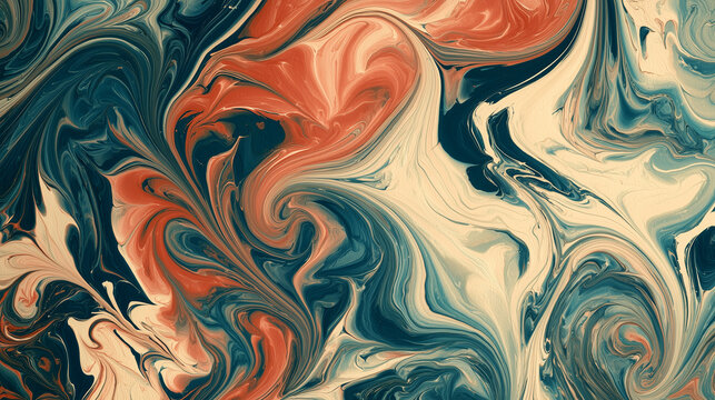 Marbled Ink Swirl Pattern in Teal and Terracotta.