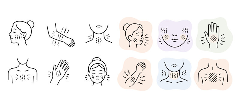 Redness Relief Body Irritation Line Icons Set, Skin Allergy Symptoms, Itching, Rash, Sensitive Skin, Inflammation, Dermatology Care, Medical Outline Vector, Health Treatment, Wellness Illustration