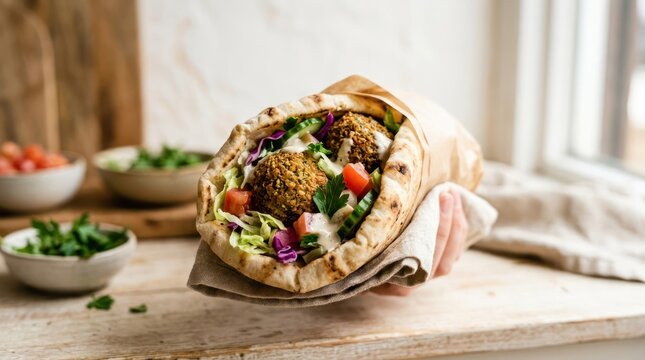 Delicious Falafel Wrap Packed with Fresh Ingredients and Vegetables.