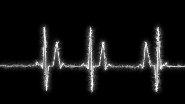 Lootable white EKG/ECG cardiogram oscilloscope monitor heartbeat line chart shows 60 BPM heart rate on black background with grid 4k video animation