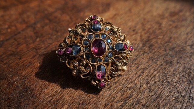 Elegant Vintage Jewelry Brooch with Intricate Ornamental Design Isolated on Clean Background, Luxury Fashion Accessory, Decorative Pin for Classic Style, Antique Inspired Precious Jewelry for Collecti