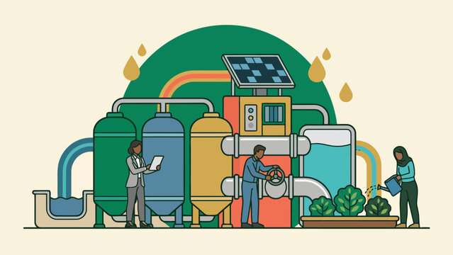 Vector illustration of sustainable agricultural practices with scientists and technology