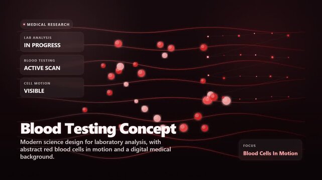 Blood Testing Concept with abstract red blood cells in motion and a digital medical background, representing modern science and laboratory analysis