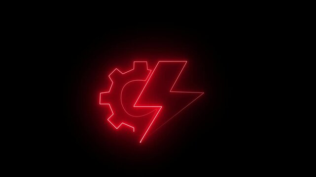 A beautiful neon setting icon color with shining. with animated glowing waves on black background. Neon rotating gear with power icon animation.