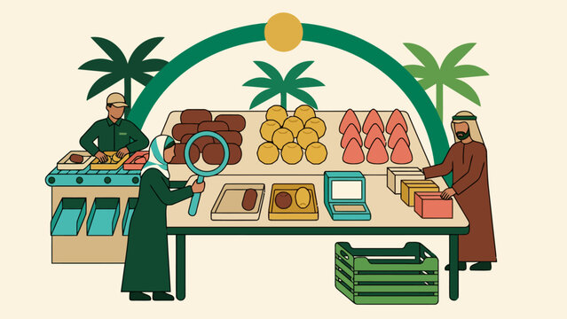 Market scene featuring Saudi vendors and traditional foods during festival