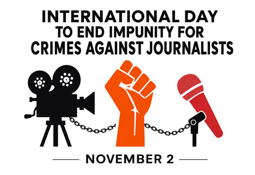 International day to end impunity for crimes against journalists awareness poster with symbols and date