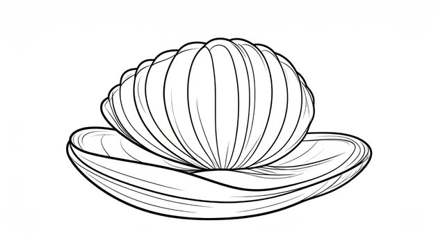 Minimalist line art drawing of an open clam shell.