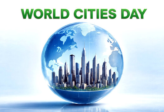 Modern cityscape inside a transparent globe for world cities day celebration concept illustration