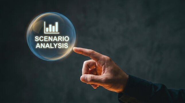 Professional business hand touching digital scenario analysis graph icon floating in air