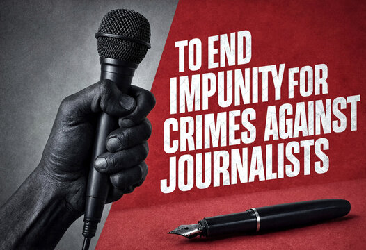Powerful symbolic image of a gloved hand holding a microphone for justice and impunity protest concept