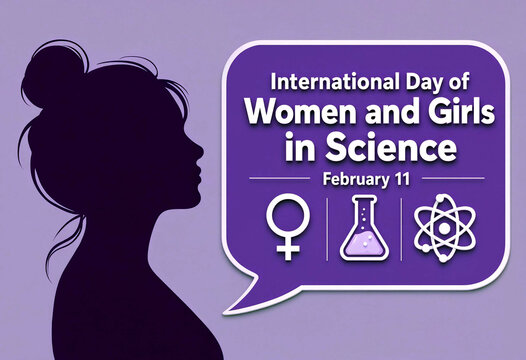 Silhouette of a woman with speech bubble celebrating international day of women and girls in science