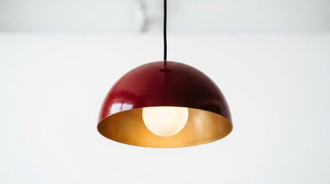 Modern Red and Gold Dome Pendant Light Fixture.