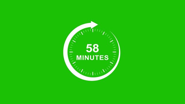 58 minutes countdown timer animation with green screen background, for easy chroma, key editing and, time management projects