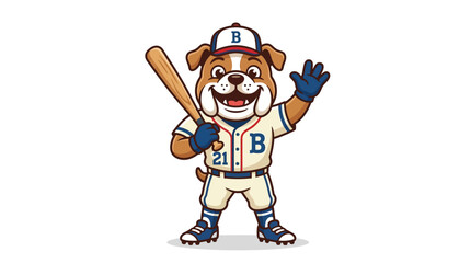 Obraz premium Cartoon Bulldog Mascot in Baseball Uniform Holding Bat