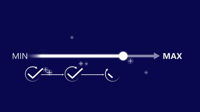 Productivity and efficiency concept. adjusting virtual slider from min to max, process to increase productivity and efficient. Progress bar and optimization in business operations. Values 4k motion.