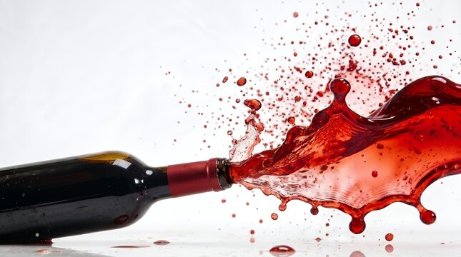 Dynamic Red Wine Splash Exploding From a Dark Glass Bottle in Studio Isolation