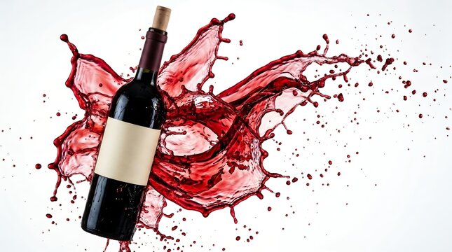 Dramatic Red Wine Splash Exploding From A Dark Bottle With A Blank Label