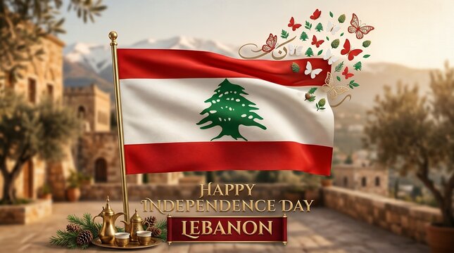 Festive Lebanon Independence Day Celebration with National Flag and Decorative Elements